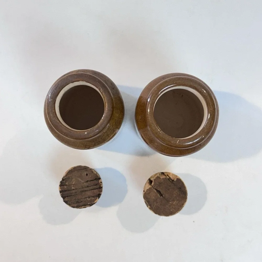 Vintage Canadian Rustic Stoneware Studio Pottery Spice Bottles w Corks‎